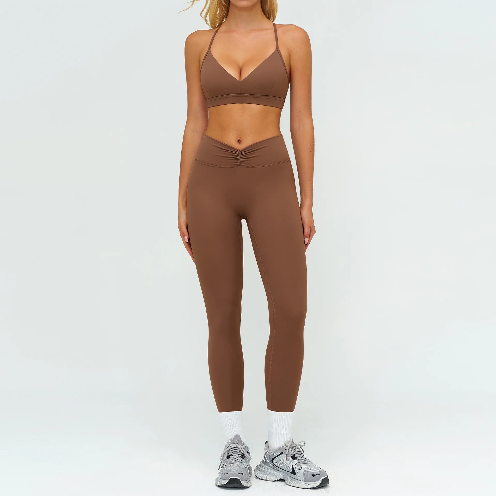 Yoga Set 2PCS Women Tracksuit Sportswear Workout Clothes Athletic Wear Gym Legging Fitness Bra Crop Top Long Sleeve Sports Suits