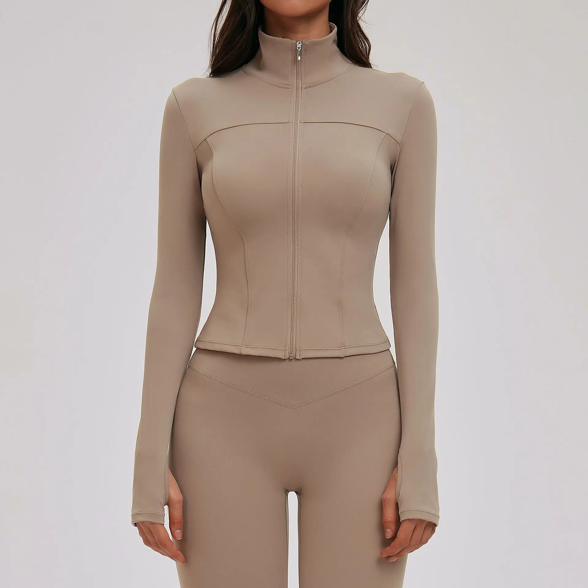 Sports Long Sleeved Women Yoga Clothes Quick Dry Zipper Long Sleeved Cardigan Stand Up Collar Jacket Running Fitness Jacket Top