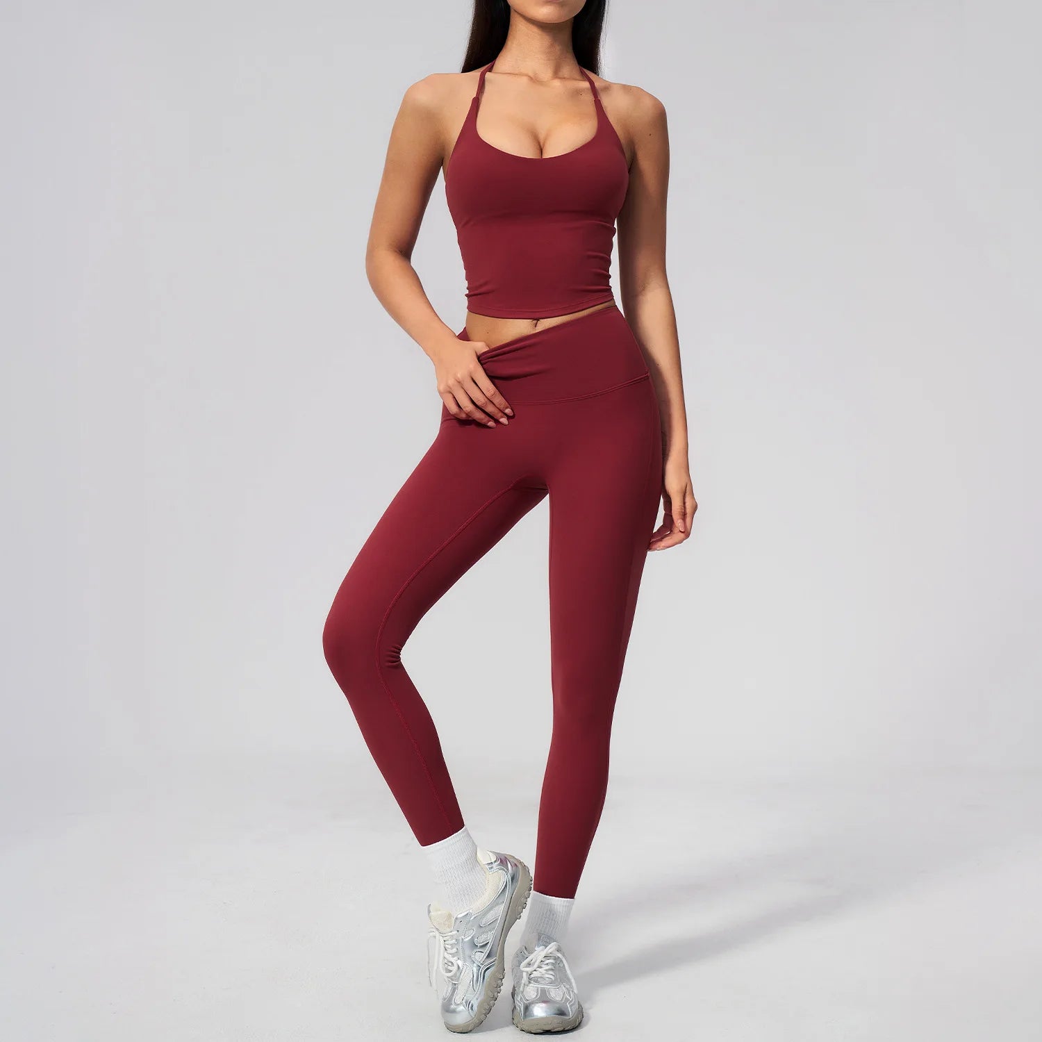 2 Pieces Yoga Set Women Tracksuit Backless Tops High Waist Leggings Gym Suit Fitness Clothes Outfits Yoga Set Athletic Wear Set