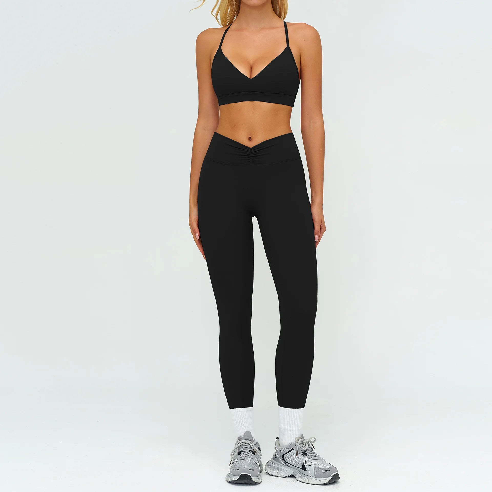 Yoga Set 2PCS Women Tracksuit Sportswear Workout Clothes Athletic Wear Gym Legging Fitness Bra Crop Top Long Sleeve Sports Suits