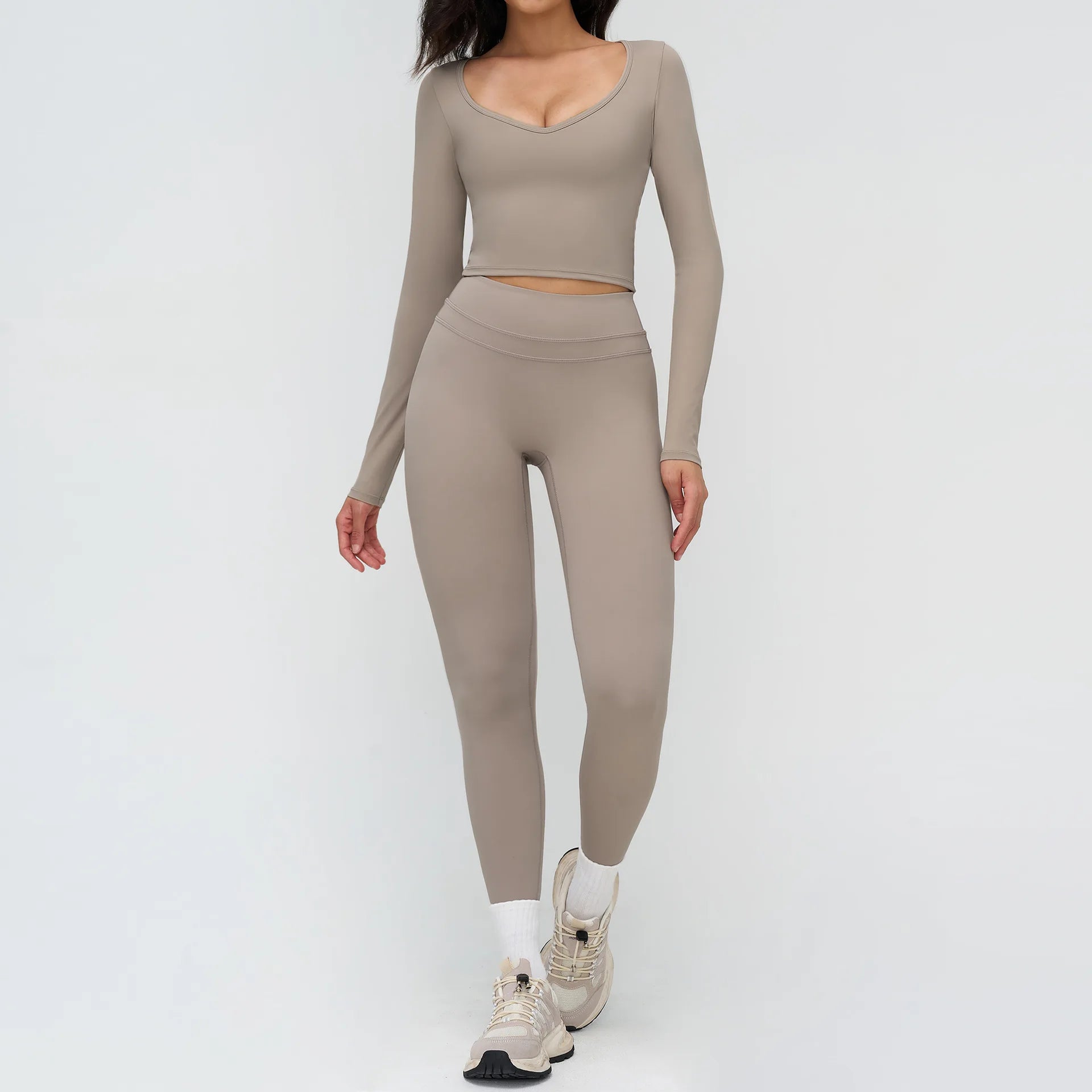 2PCS Yoga Suit Sports Outfits Gym Set Women Tracksuit Running Workout Clothes Long Sleeve Sports Bra Athletic Wear Yoga Clothing