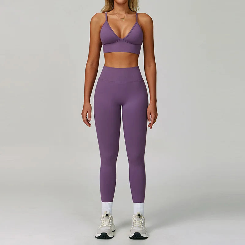 Seamless Yoga Suit 2PCS Sports Set Women Tracksuit Gym Running Workout Clothes Sports Long Sleeve Athletic Wear Yoga Clothing
