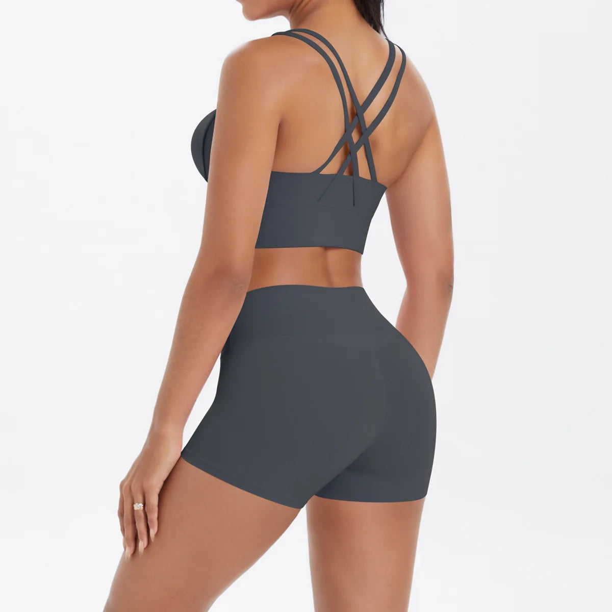 JUREN Yoga Sport Set Women Seamless Crop Top Bra Shorts Yoga Set Comfort Elastic Sportsuit Workout Outfit Fitness Gym Clothes