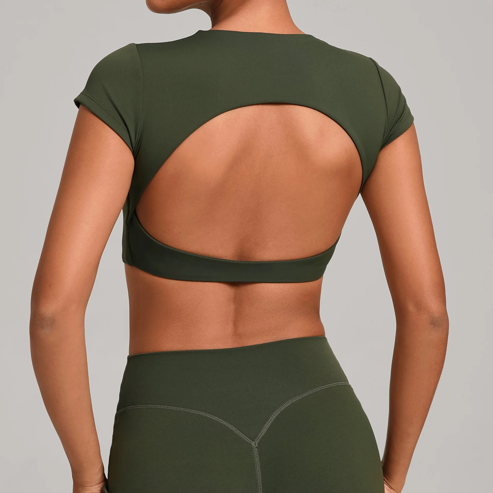 JUREN Sports Shirts Breathable Workout Tops Fitness Short Sleeves Female Backless Yoga Clothing Sport Crop Tops Women Gym Top