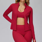 Zipper Jacket Women Crop Tops Pocket Yoga T-shirts Solid Sports Top Long Sleeve Running Shirts Quick Dry Fitness Gym Sport Wear