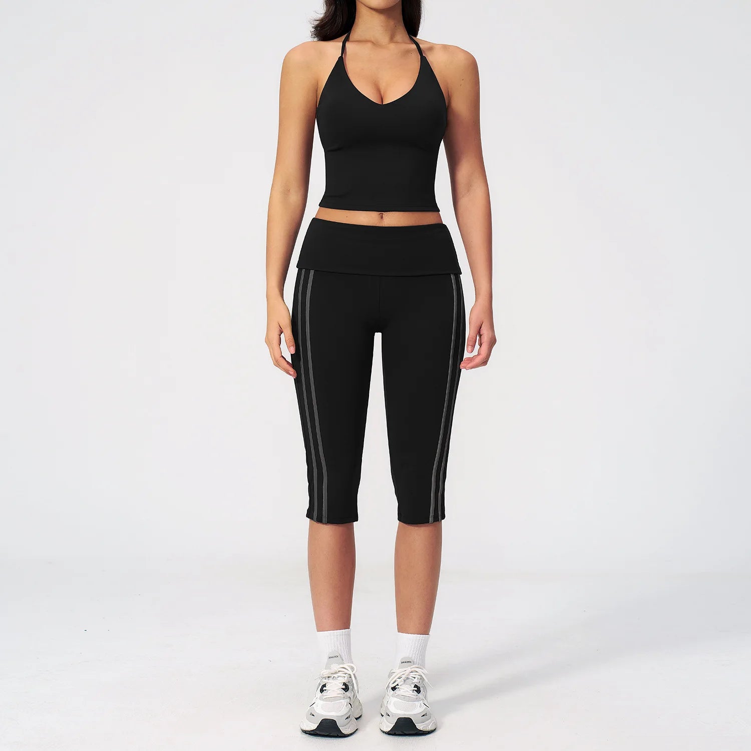 Yoga Suit 2PCS Women Sports Bra High Waist Capri Pants Shorts Athletic Wear Outfits Gym Set Fitness Workout Clothes Sportswear