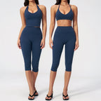 Yoga Set 2PCS Sports Set Short Sleeve Fitness Outfits Women Tracksuit Workout Clothes Running Capri Pants Gym Suit Athletic Wear