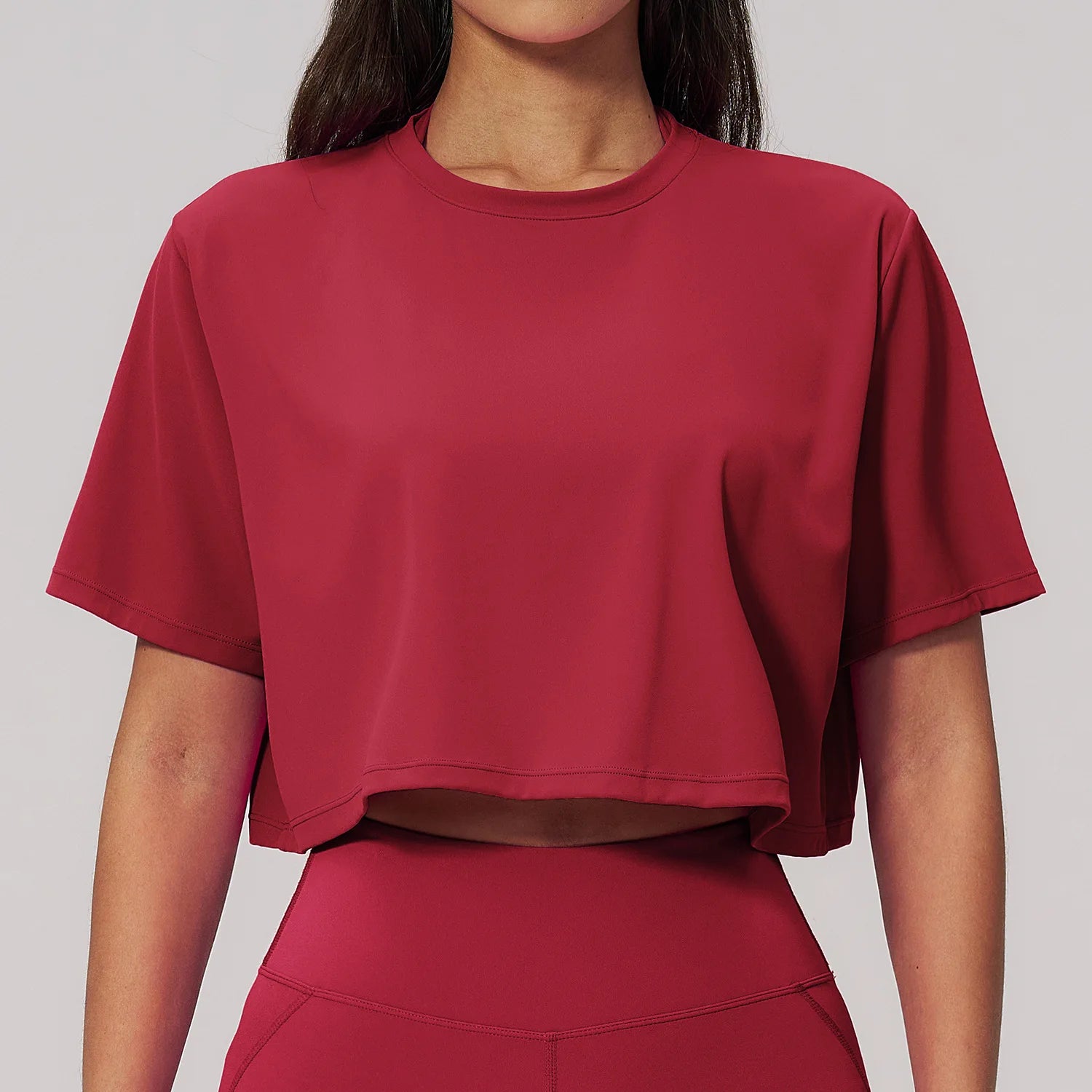 Summer Sports Short-sleeved Yoga Wear Workout Crop Top Loose Round Neck Short T-shirt Running Fitness Top Breathable Yoga Shirt