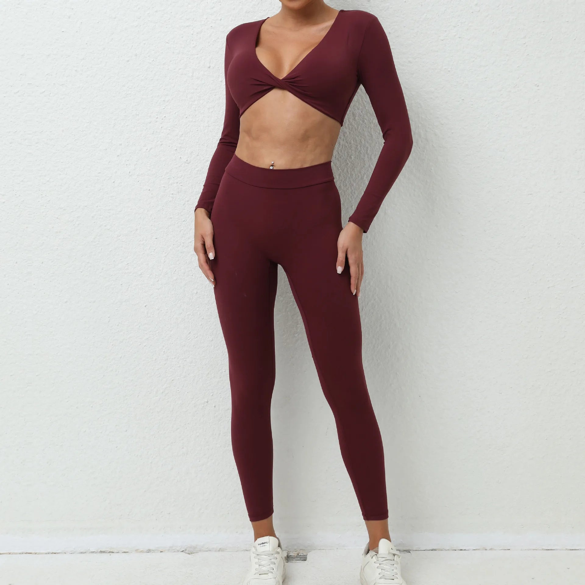 JUREN Yoga Set 2PCS Women Tracksuit Workout Set Sportswear Gym Clothes Fitness Long Sleeve High Waist Leggings Set Sports Suit