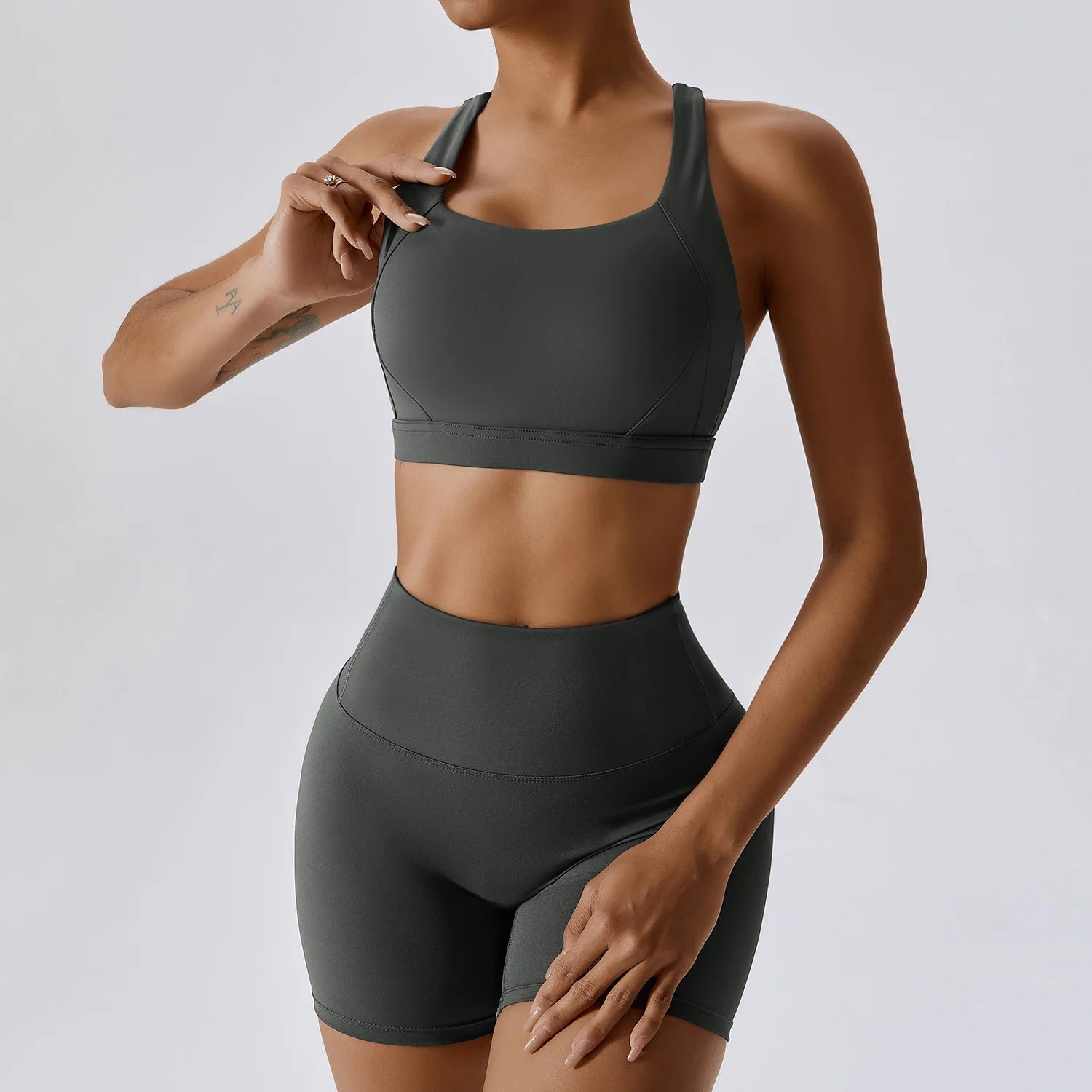 2PCS Women's Tracksuit Athletic Wear Yoga Set Workout Shorts Sportswear Gym Clothing High Waist Leggings Fitness Bra Sports Suit