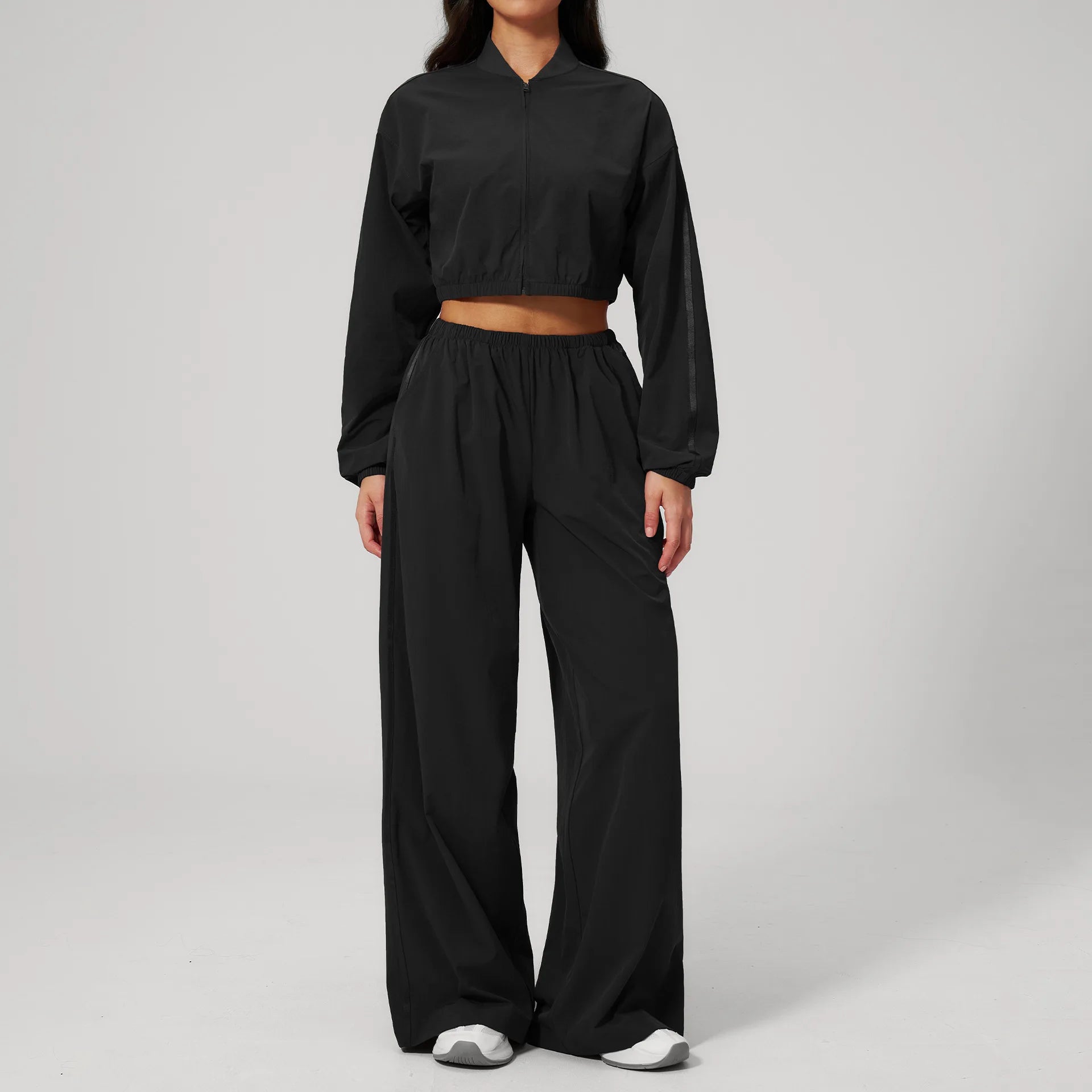 New Yoga Clothing 2PCS Women Sports Set Sunscreen Short Style Long Sleeve Zipper Top Outdoor Fitness Exercise Speed Drying Pants