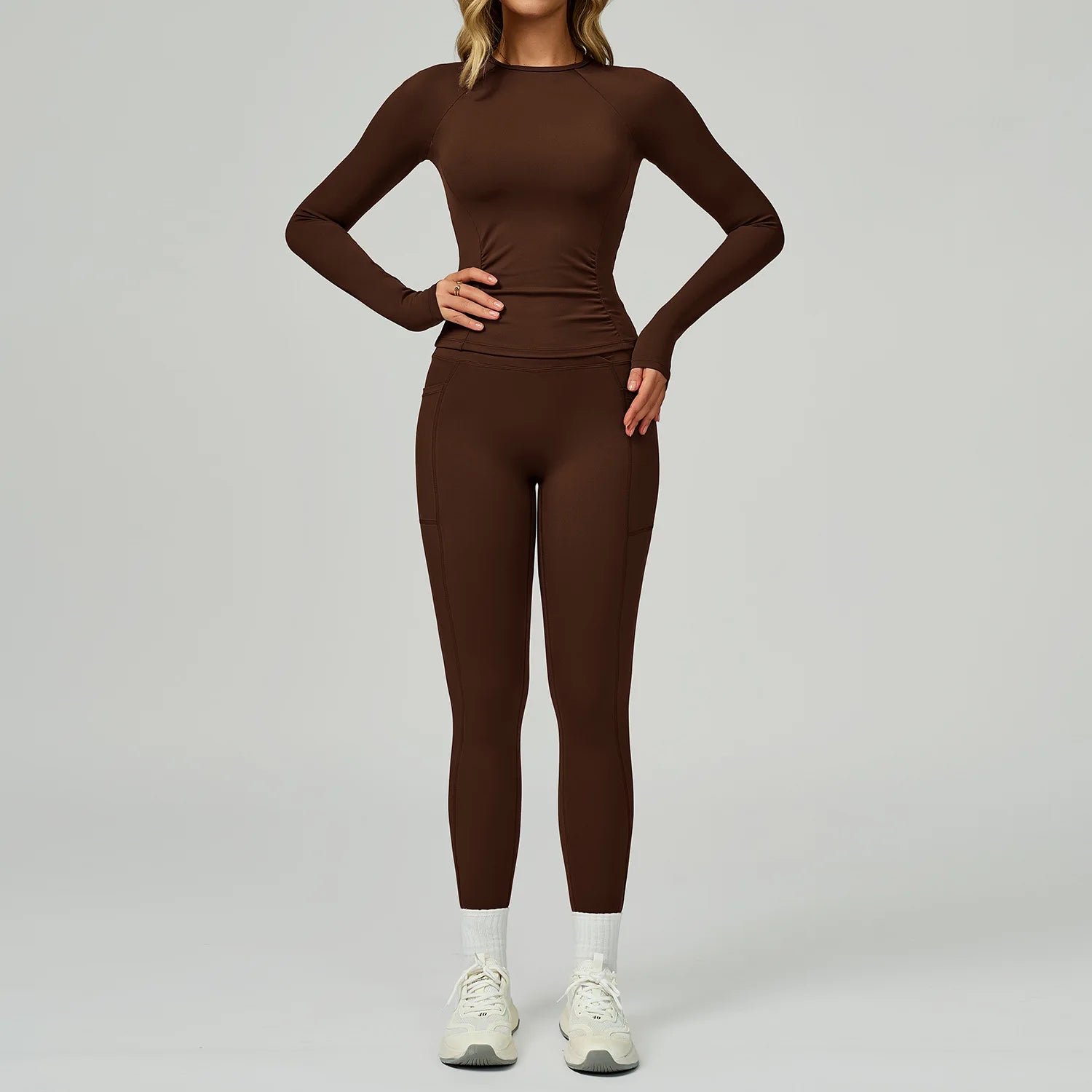 JUREN 2 Pieces Yoga Suit Women Sports Set Quick-Drying Gym Set Women Tracksuit Running Workout Long Sleeve Sports Yoga Clothing