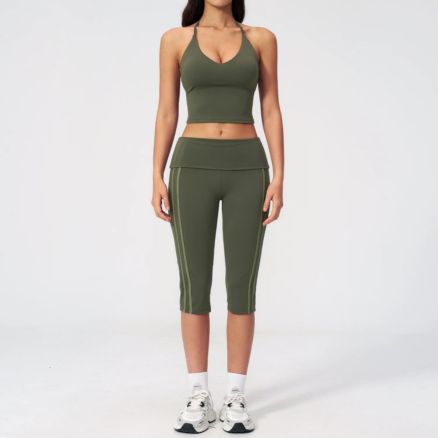 Yoga Suit 2PCS Women Sports Bra High Waist Capri Pants Shorts Athletic Wear Outfits Gym Set Fitness Workout Clothes Sportswear