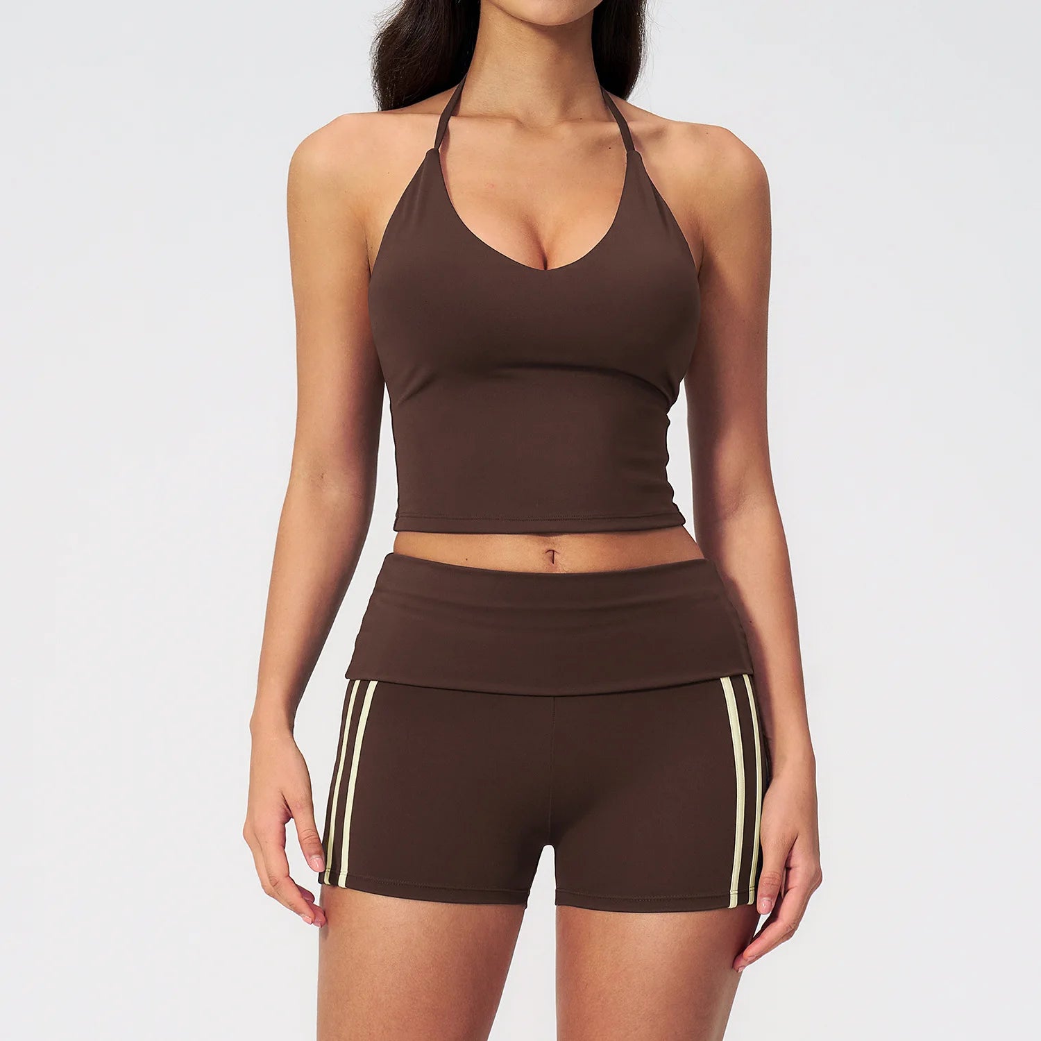 Yoga Suit 2PCS Women Sports Bra High Waist Capri Pants Shorts Athletic Wear Outfits Gym Set Fitness Workout Clothes Sportswear