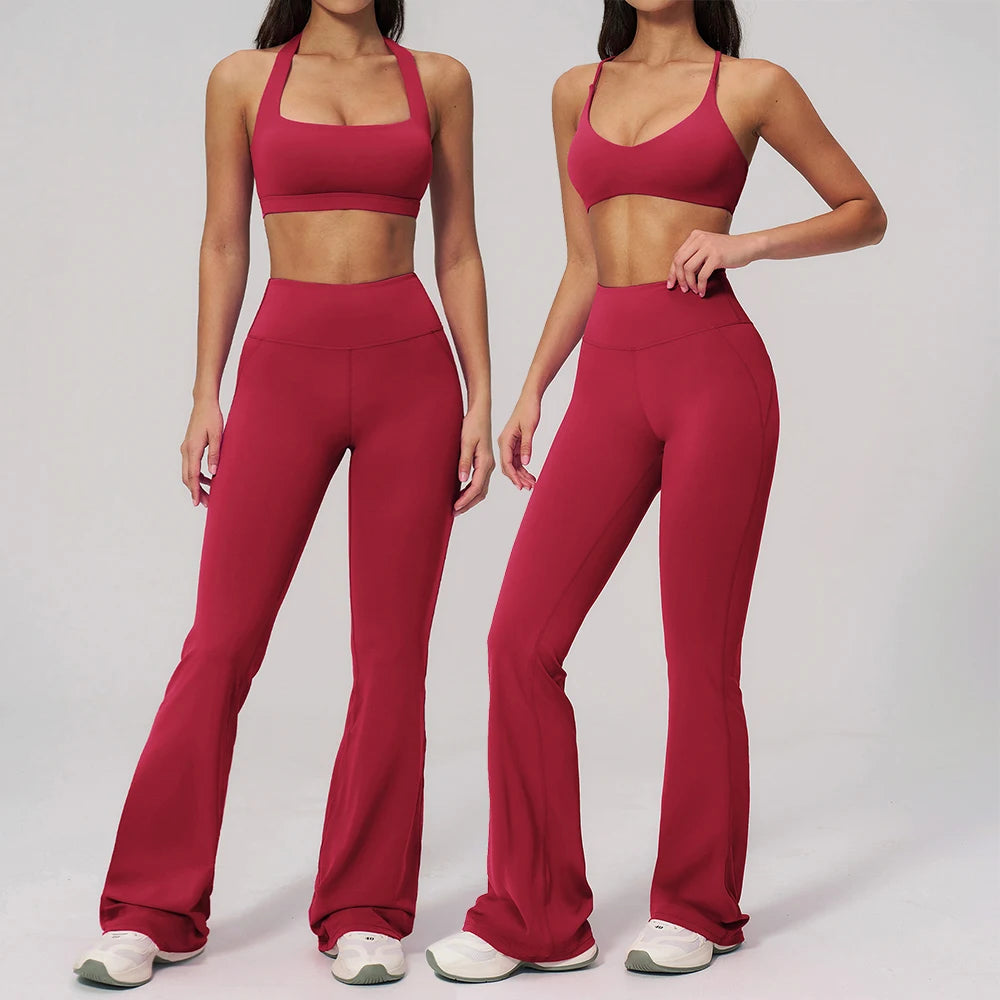 Women's Tracksuit Yoga Set 2 Pieces Athletic Wear Workout Sportswear Gym Clothing High Waist Bell-bottoms Fitness Sports Suits
