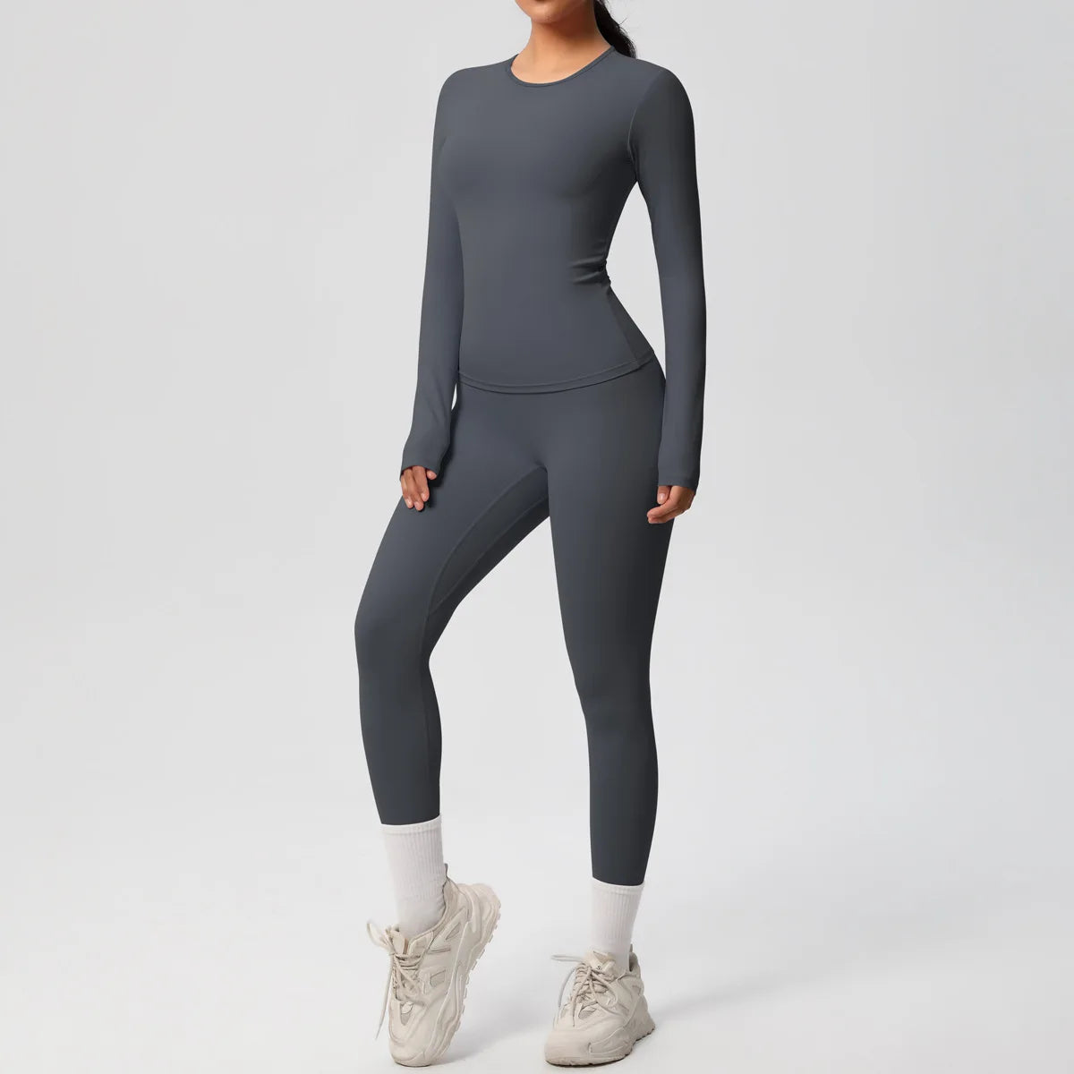JUREN 2PCS Yoga Suit Sports Set Women Sportswear Gym Set Women Tracksuit Running Workout Long Sleeve Sports Shirt Yoga Clothing