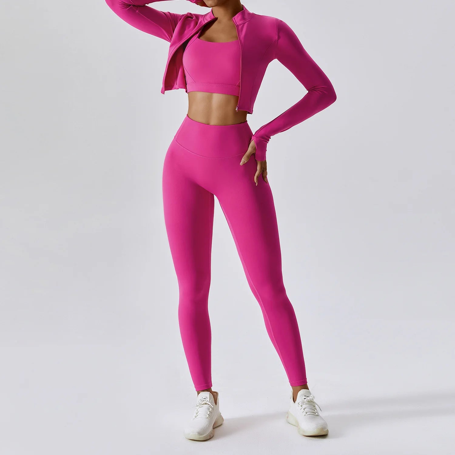 3PCS Yoga Set Gym Clothes Sportswear Yoga Suits For Women Tracksuits Long Sleeve Crop Top Fitness Set Sports Bra Gym Leggings