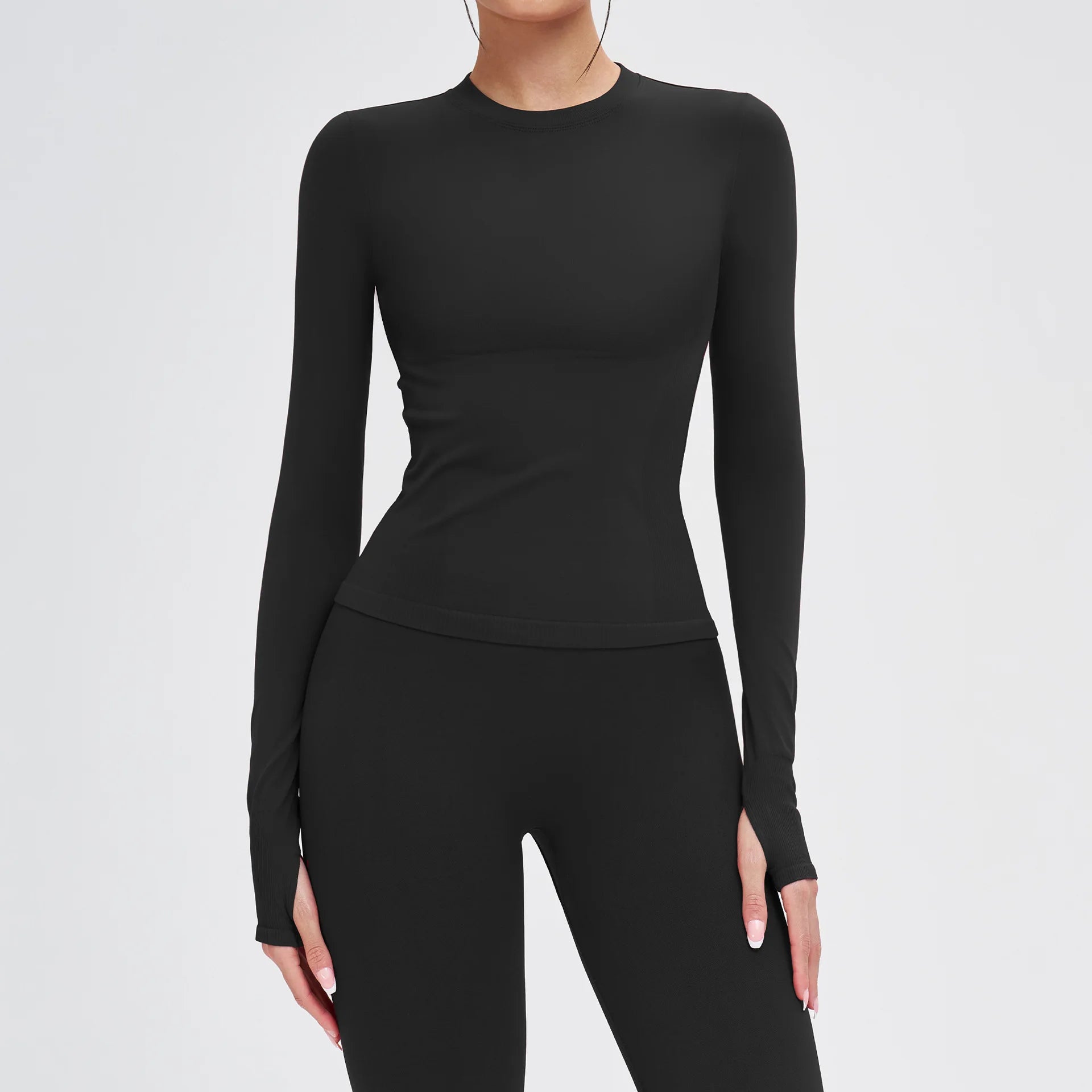 JUREN Seamless Yoga Shirts For Women Long Sleeve Fitness Running Gym Clothes Workout Dry Fit Breathable High Elastic Sports Top