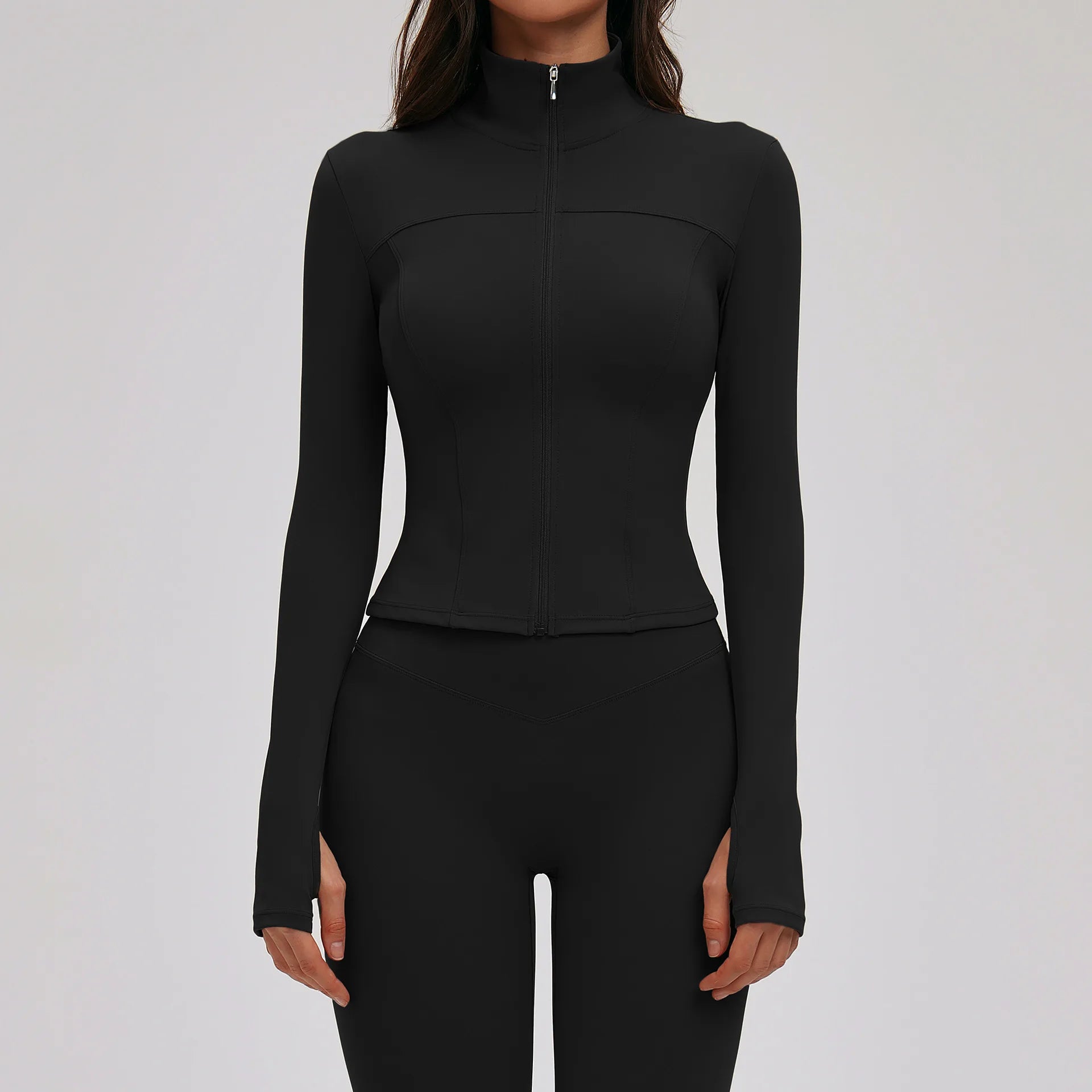 Sports Long Sleeved Women Yoga Clothes Quick Dry Zipper Long Sleeved Cardigan Stand Up Collar Jacket Running Fitness Jacket Top