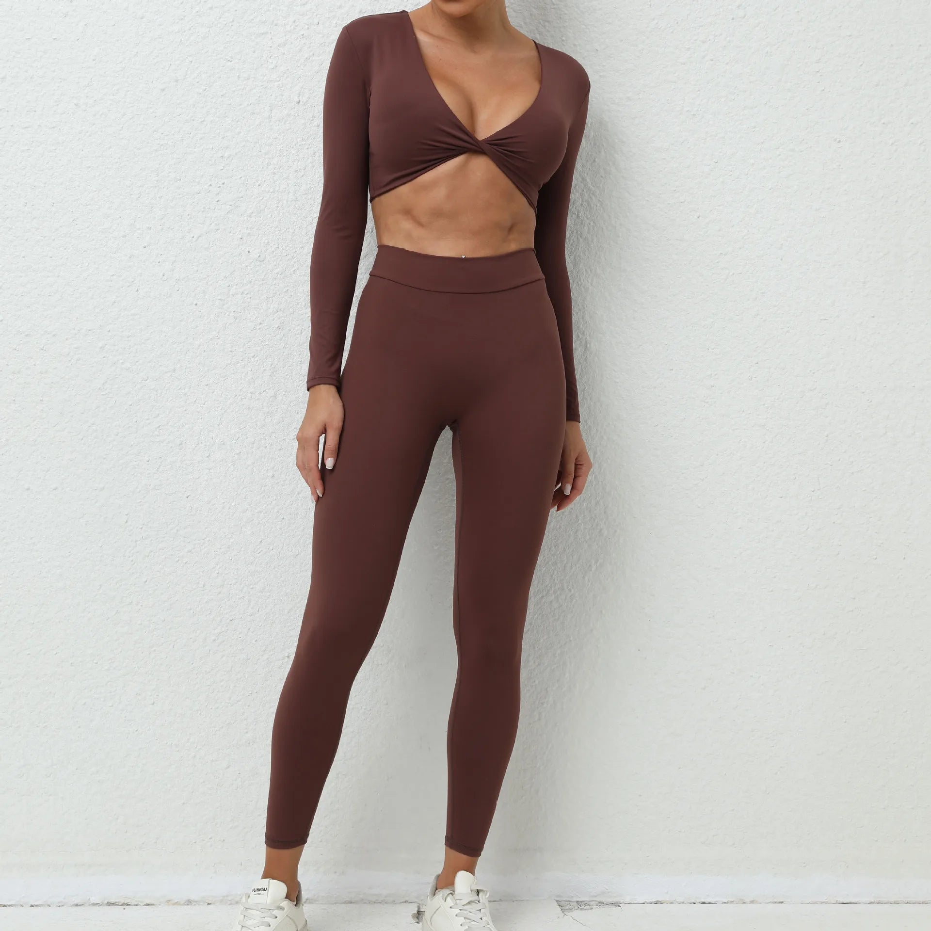 JUREN Yoga Set 2PCS Women Tracksuit Workout Set Sportswear Gym Clothes Fitness Long Sleeve High Waist Leggings Set Sports Suit