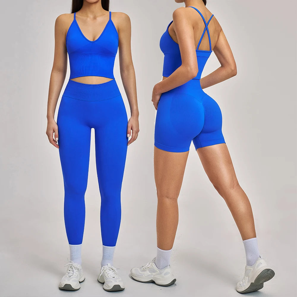 2pcs Seamless Yoga Suit Women Tracksuit Sports Bra High Waist Leggings Shorts Outfit Gym Set Fitness Workout Clothes Sportswear