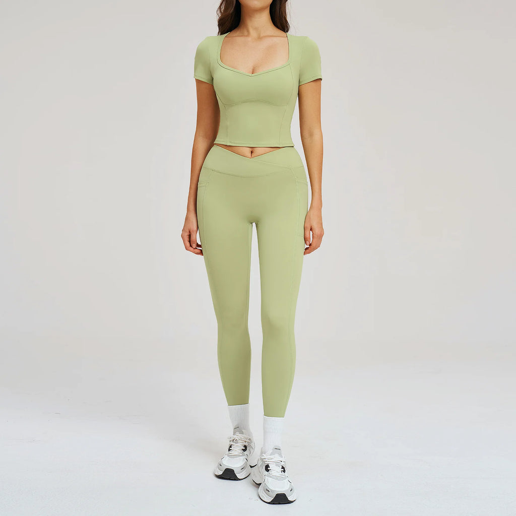 Sportswear 2PCS Yoga Suit Women Outfits Gym Set Women Tracksuit Sports Running Workout Short Sleeves Sports Shirt Yoga Clothing