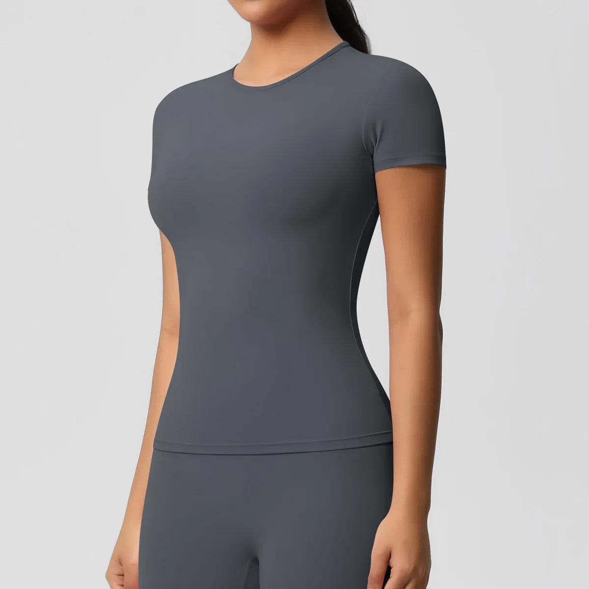 JUREN New Women Running Sports T Shirt Summer Short Sleeve Round Neck Breathable Stretchy Gym Yoga Slim Fitness Active Top Tee