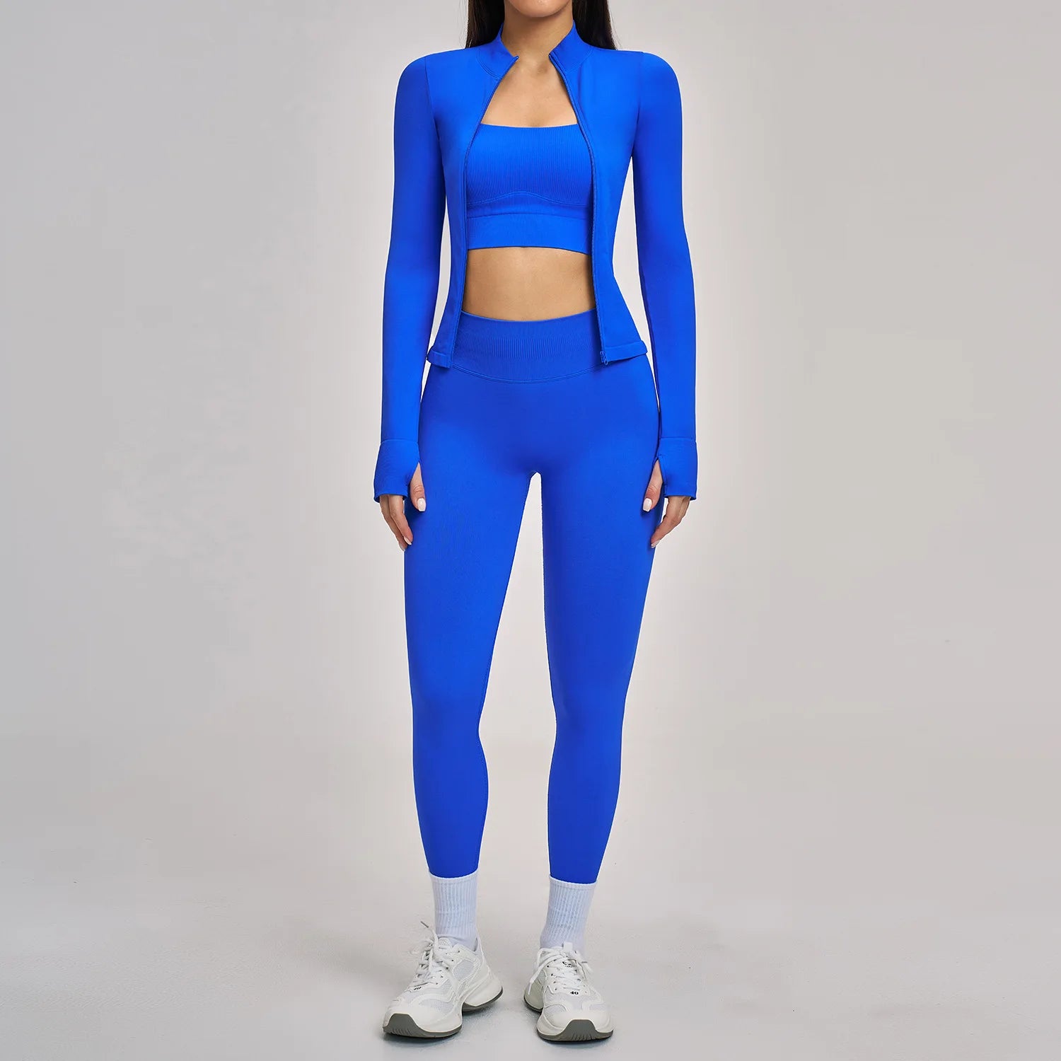 Seamless Yoga Set Women's Tracksuit Gym Long Sleeves Fitness Outfits Woman 3 Pieces Leggings Sports Bra Sportwear Woman Clothes