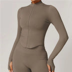 Ribbed Yoga Tops Women's Standing Collar Yoga Long Sleeved Sports Jacket Running Training Fitness Top Gym Workout Running Shirt