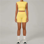 Yoga Sets Workout Sets Women Tracksuit 2 Pieces Gym Suits Yoga Short Sleeves High Waist Shorts Outfits Running Fitness Clothes