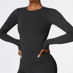 Yoga T-shirts Solid Sports Top Women Long Sleeve Gym Workout Running Shirts Sexy Exposed Navel Quick Dry Fitness Gym Sport Wear