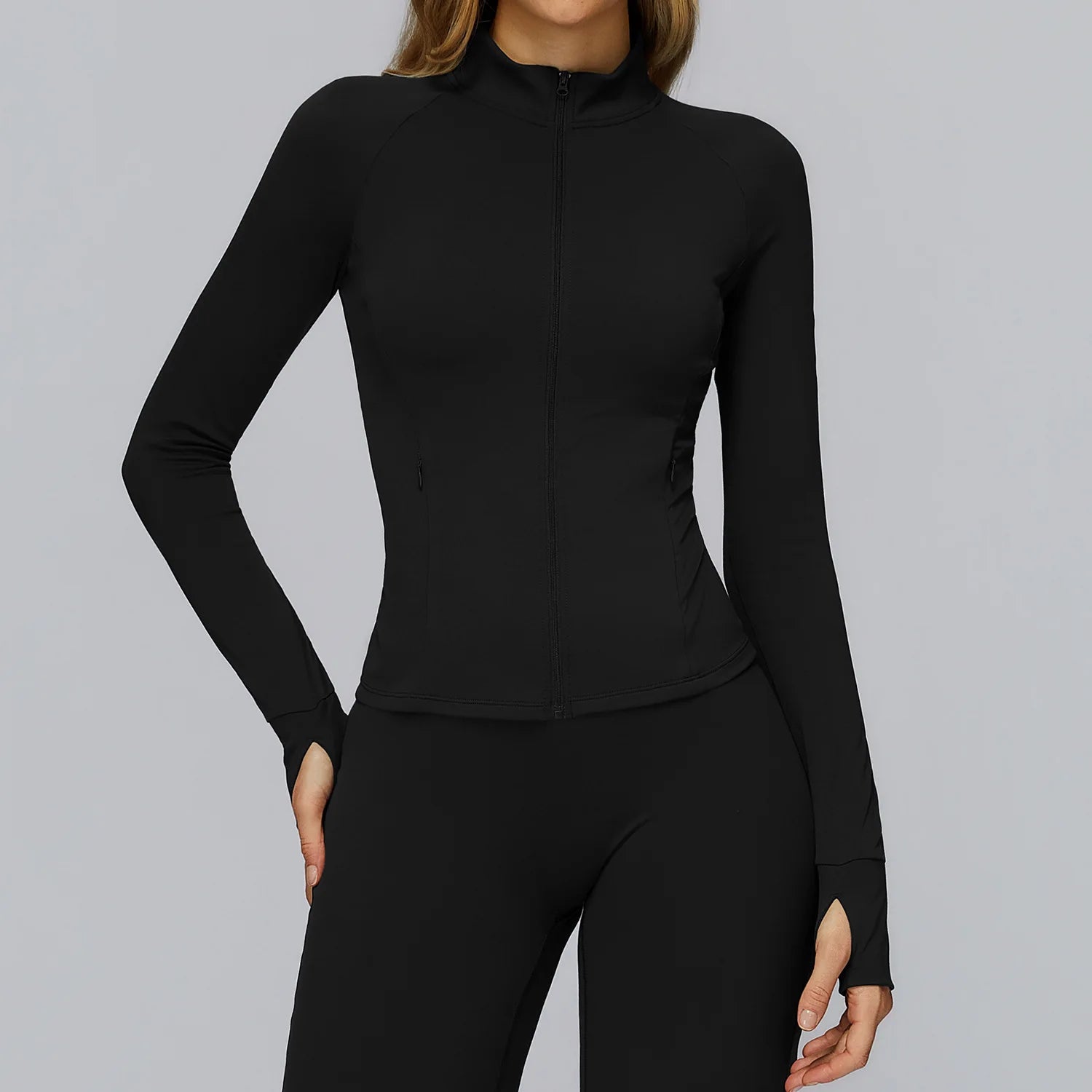 Zipper Jacket Women Crop Tops Pocket Yoga T-shirts Solid Sports Top Long Sleeve Running Shirts Quick Dry Fitness Gym Sport Wear