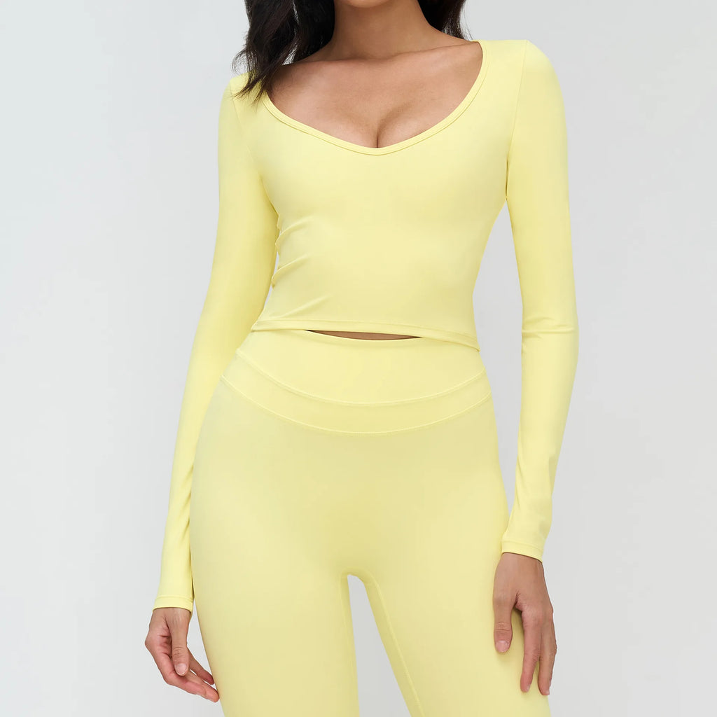 Women Yoga Shirts Crop Top Long Sleeves Shirts Women Yoga Sports Fitness T-shirt Running Gym Clothes High Elastic Workout Tops