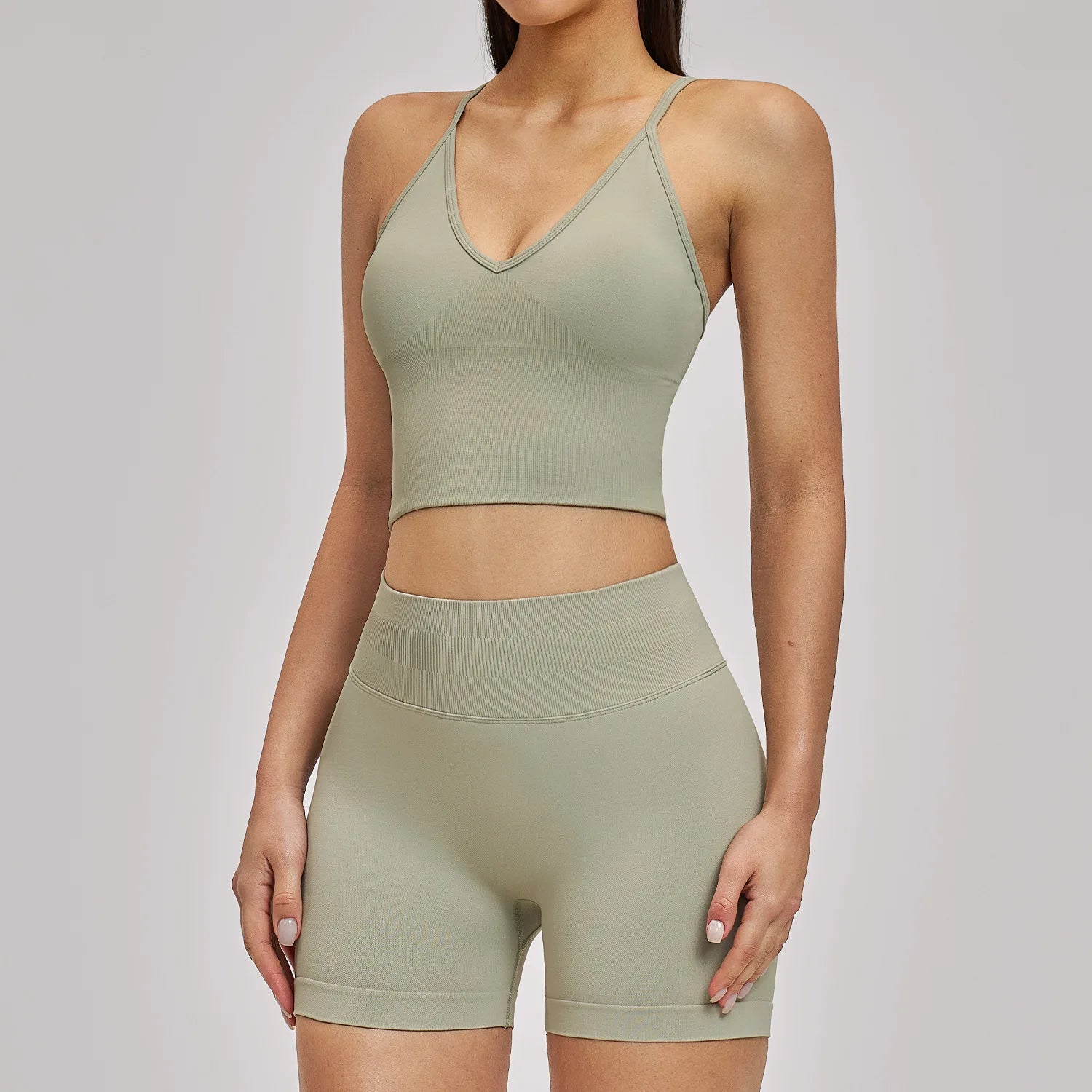 2pcs Seamless Yoga Suit Women Tracksuit Sports Bra High Waist Leggings Shorts Outfit Gym Set Fitness Workout Clothes Sportswear