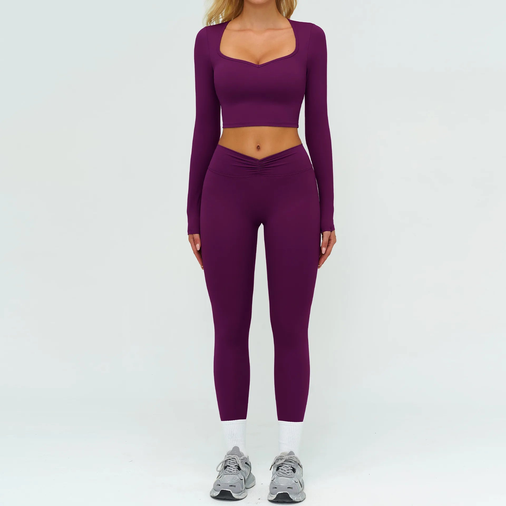 Yoga Set 2PCS Women Tracksuit Sportswear Workout Clothes Athletic Wear Gym Legging Fitness Bra Crop Top Long Sleeve Sports Suits
