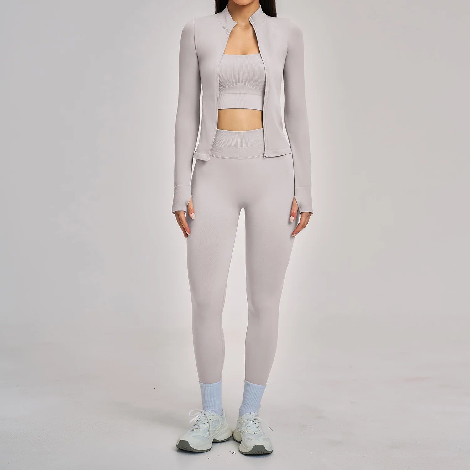 Seamless Yoga Set Women's Tracksuit Gym Long Sleeves Fitness Outfits Woman 3 Pieces Leggings Sports Bra Sportwear Woman Clothes