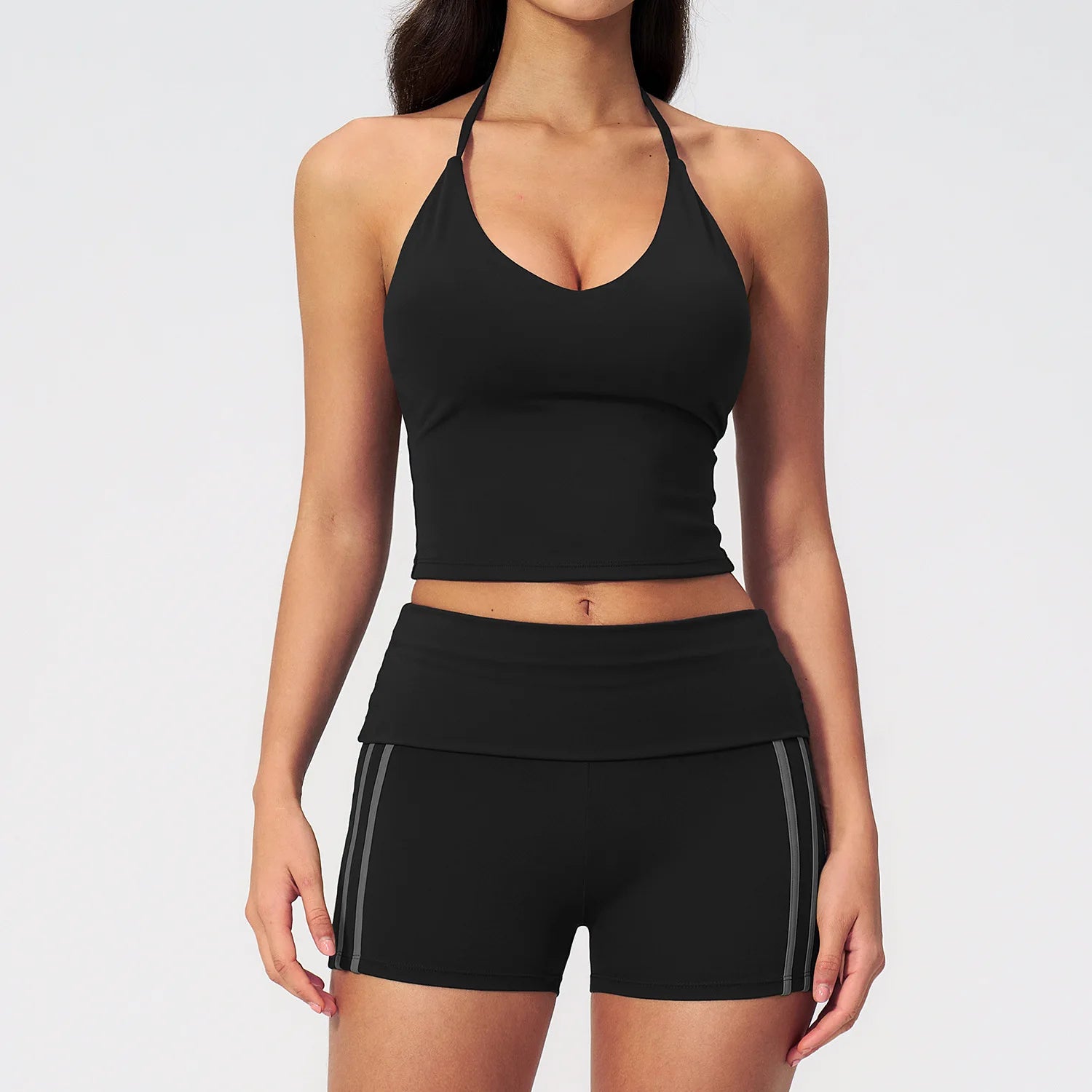 Yoga Suit 2PCS Women Sports Bra High Waist Capri Pants Shorts Athletic Wear Outfits Gym Set Fitness Workout Clothes Sportswear