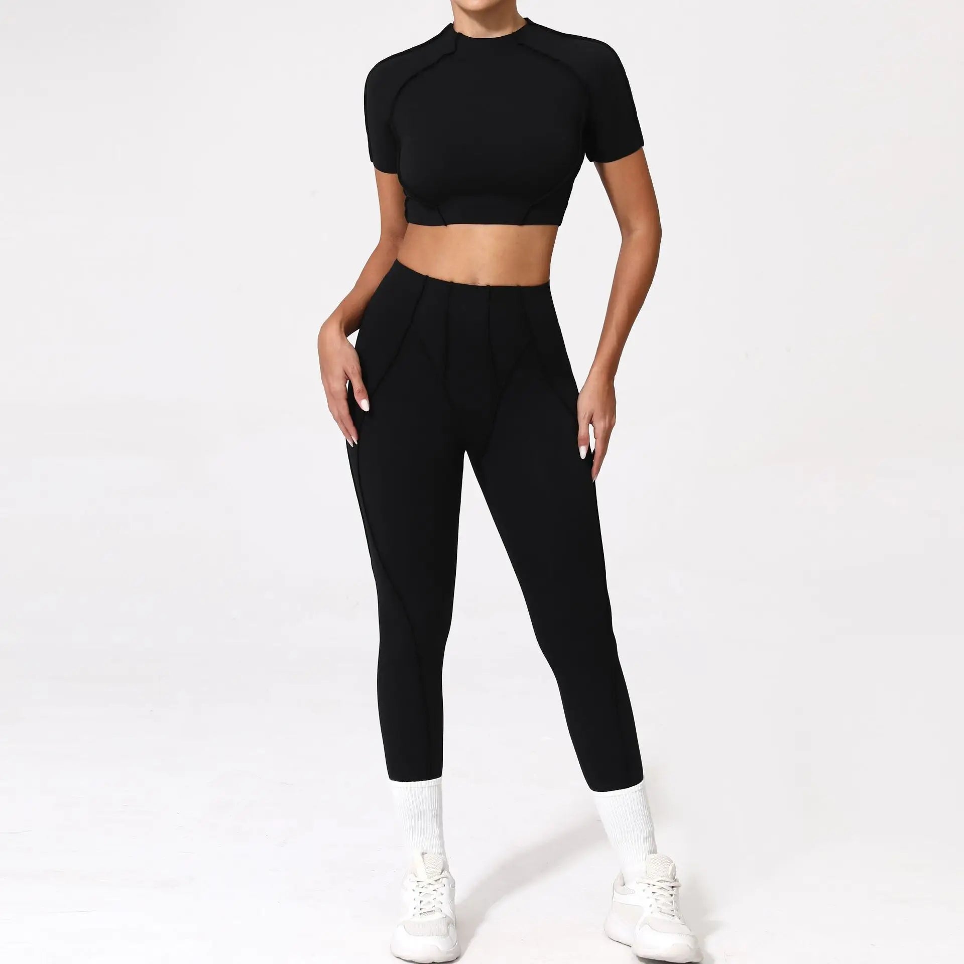 Women's Tracksuit Fitness Suit Yoga Sets Sportswear Workout Short Sleeves Sports High Waist Leggings Gym Clothing Sports Suits
