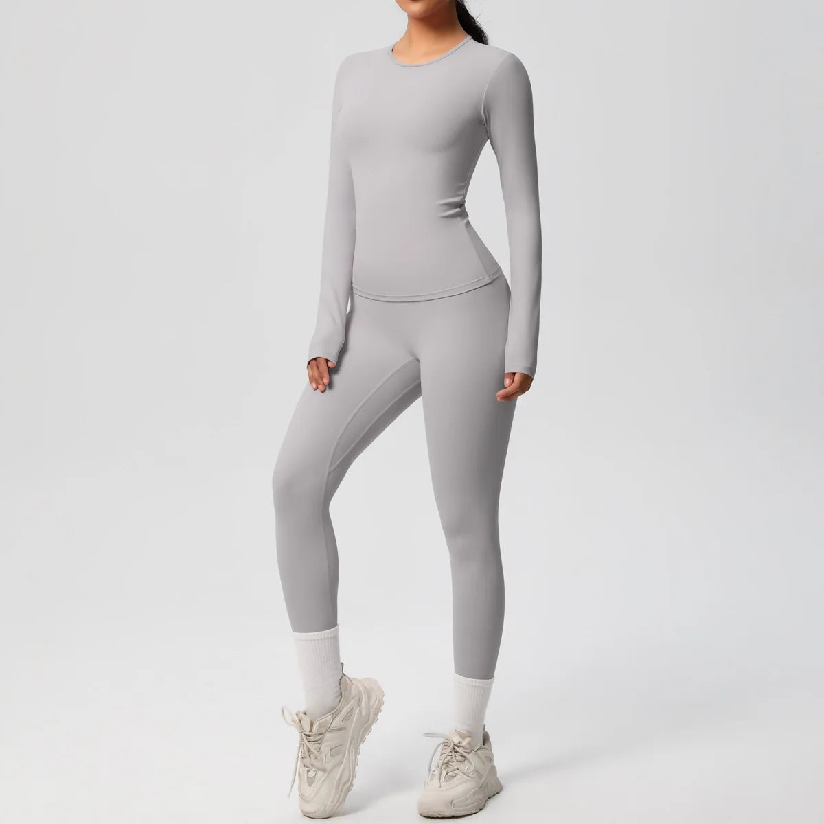 JUREN 2PCS Yoga Suit Sports Set Women Sportswear Gym Set Women Tracksuit Running Workout Long Sleeve Sports Shirt Yoga Clothing