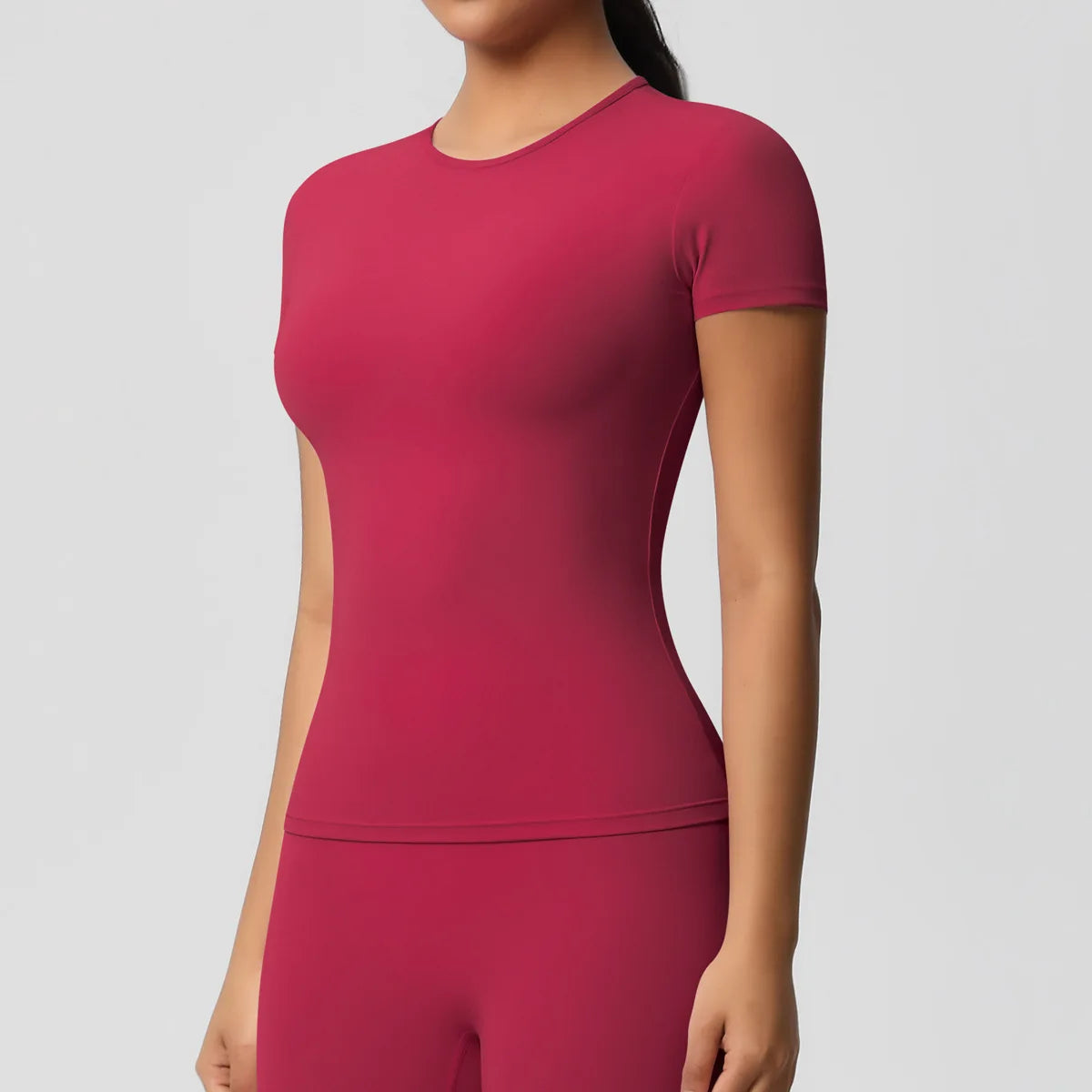 JUREN New Women Running Sports T Shirt Summer Short Sleeve Round Neck Breathable Stretchy Gym Yoga Slim Fitness Active Top Tee