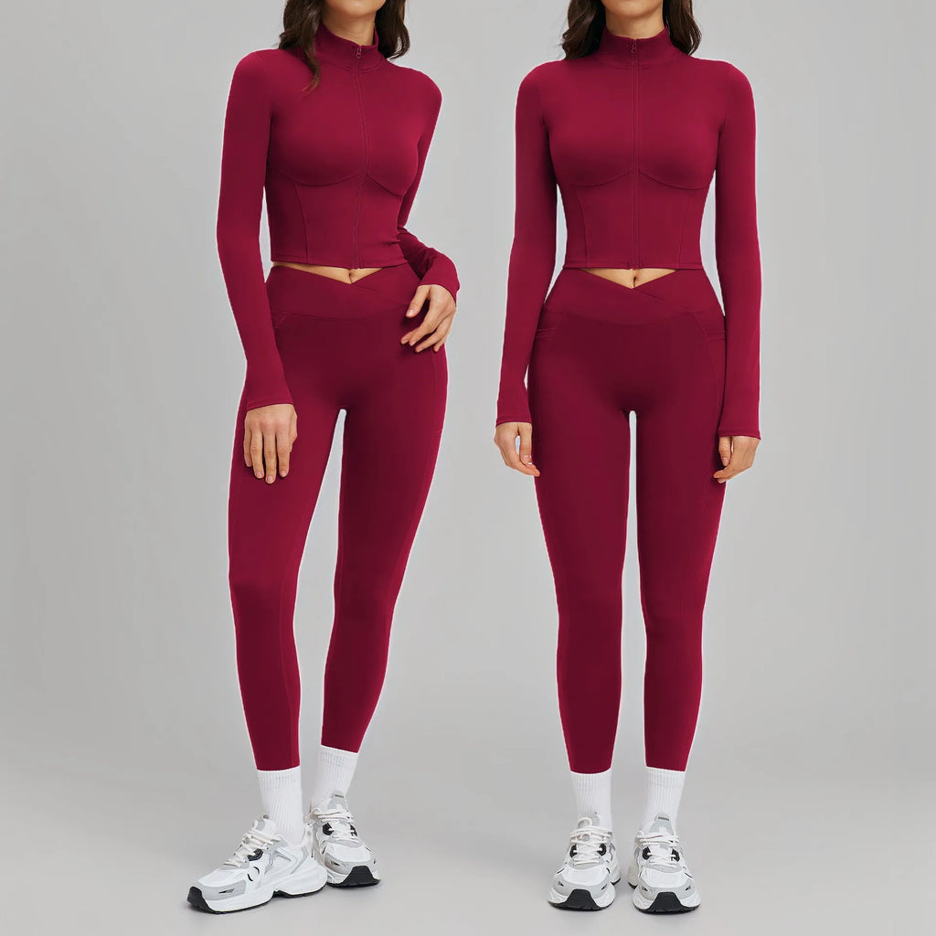JUREN Sportswear 2PCS Sports Suit Long Sleeve Gym Set Women Tracksuit Quick-Dry Yoga Clothes Workout Leggings Suit Women Outfits