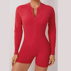 JUREN Sexy Back V Jumpsuit Women Tracksuit Yoga Set Sports Zipper Rompers Gym Long Sleeve Fitness Suit Gym Workout Bodysuit