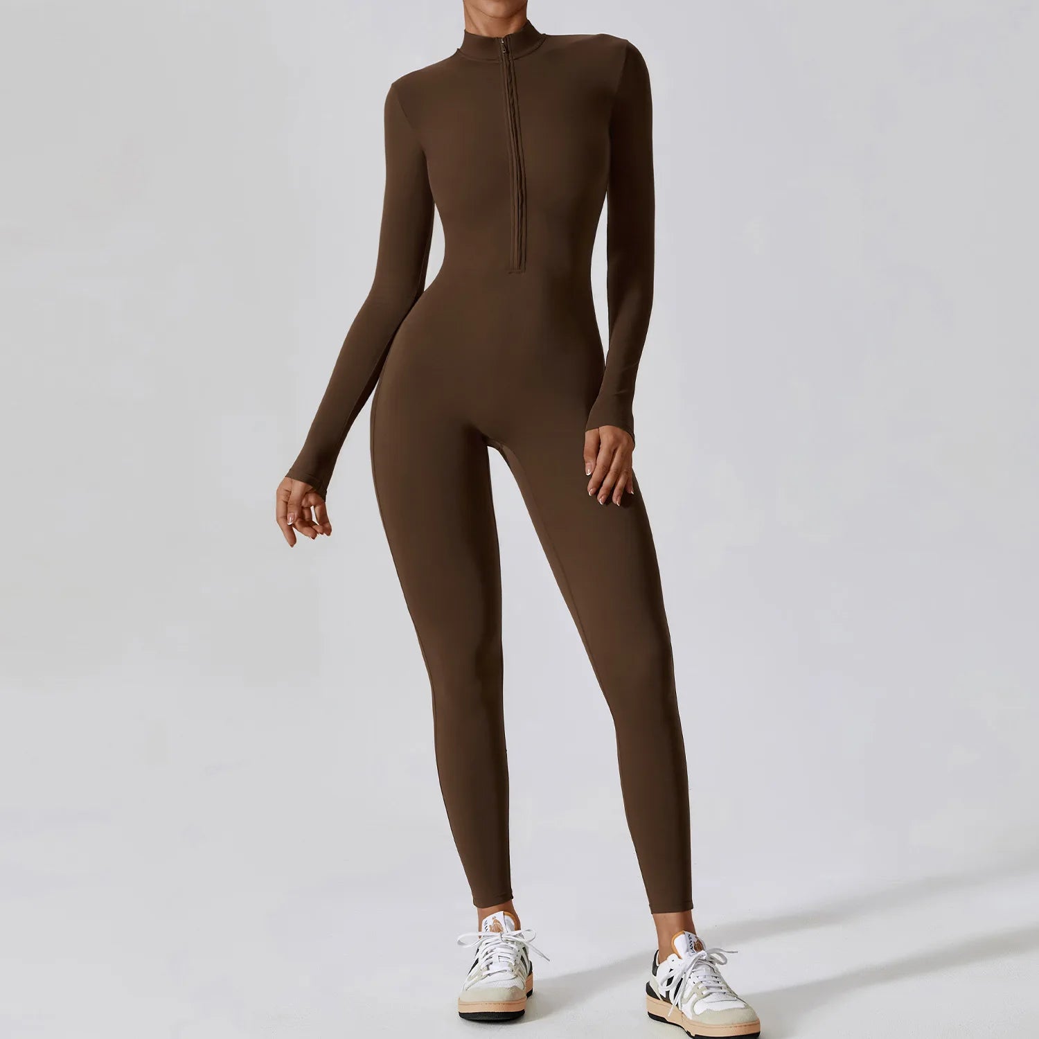 Women's Yoga Boilersuit Long Sleeved Sportswear Gym Zipper Jumpsuits Workout High-intensity Fitness One-piece Skin-tight Garment