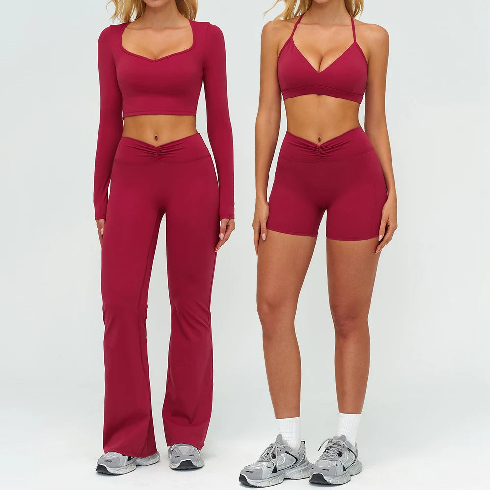 Yoga Set 2PCS Women Tracksuit Sportswear Workout Clothes Athletic Wear Gym Legging Fitness Bra Crop Top Long Sleeve Sports Suits