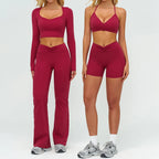 Yoga Set 2PCS Women Tracksuit Sportswear Workout Clothes Athletic Wear Gym Legging Fitness Bra Crop Top Long Sleeve Sports Suits