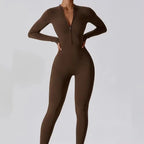 Women's Yoga Boilersuit Long Sleeved Sportswear Gym Zipper Jumpsuits Workout High-intensity Fitness One-piece Skin-tight Garment