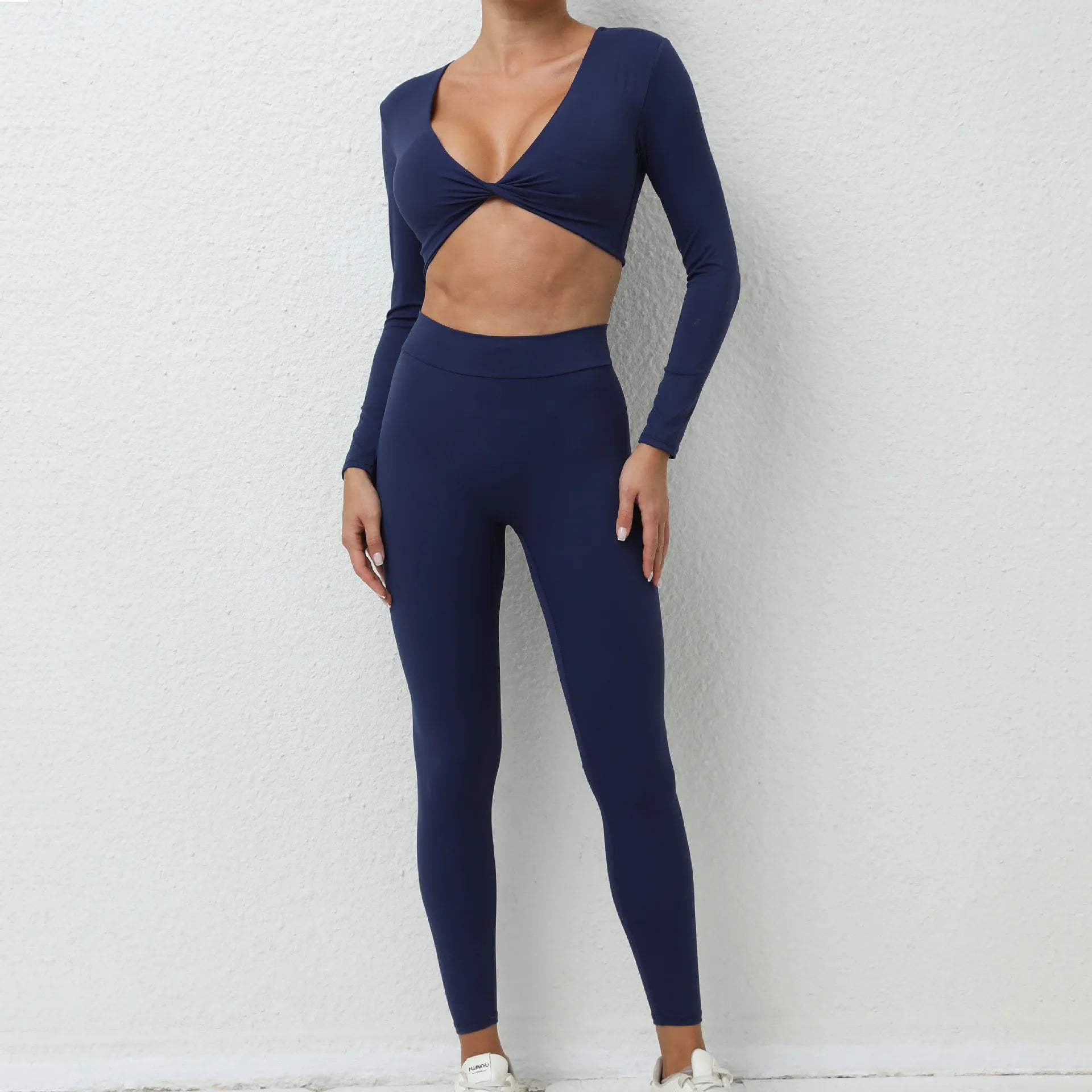 JUREN Yoga Set 2PCS Women Tracksuit Workout Set Sportswear Gym Clothes Fitness Long Sleeve High Waist Leggings Set Sports Suit