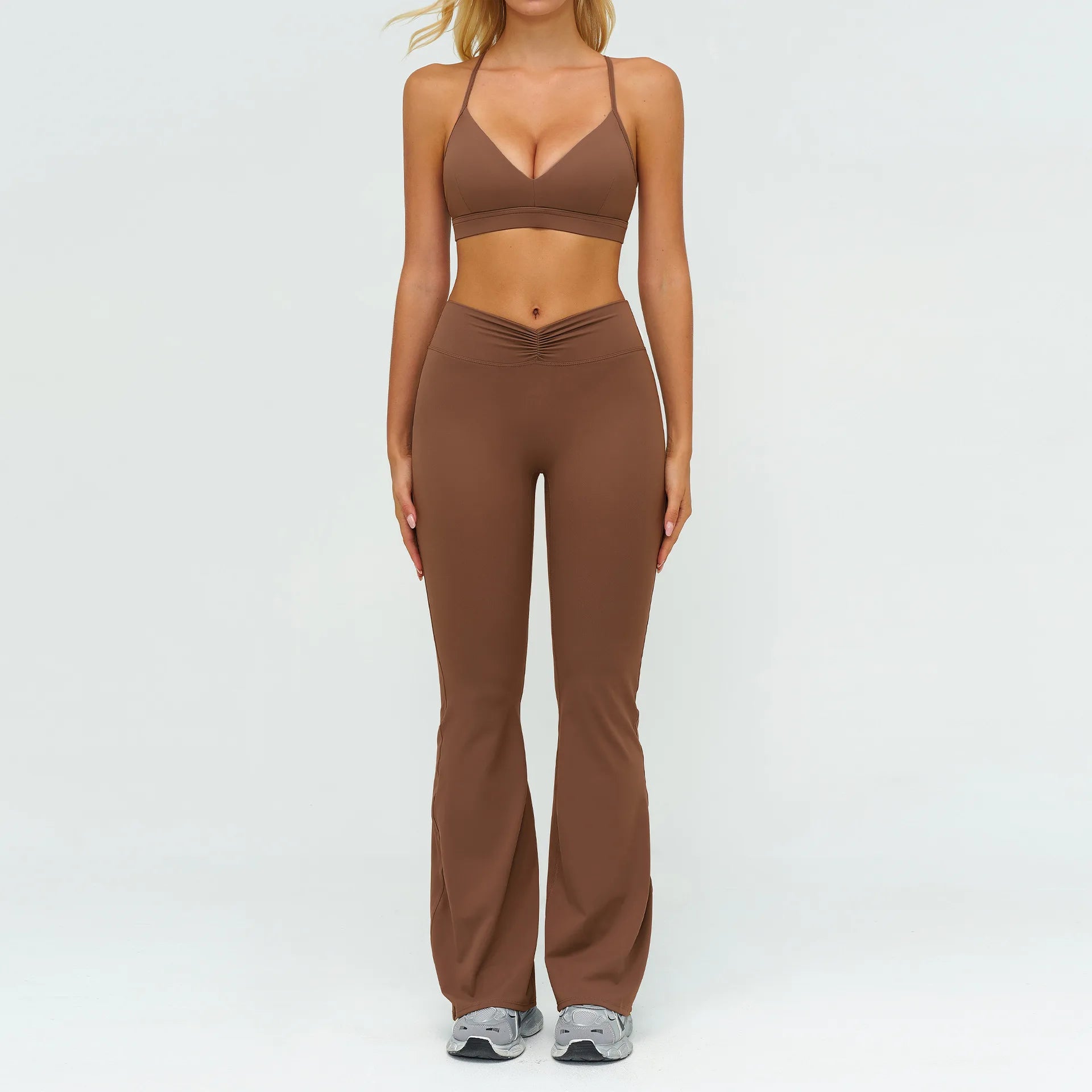 Yoga Set 2PCS Women Tracksuit Sportswear Workout Clothes Athletic Wear Gym Legging Fitness Bra Crop Top Long Sleeve Sports Suits