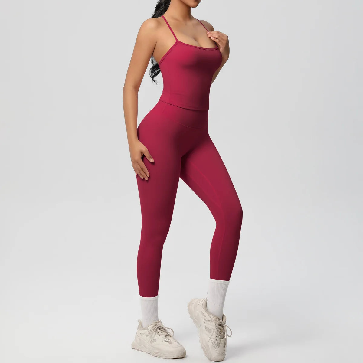 JUREN Yoga Outfits Women Tracksuit Fitness Suit Training Sleeveless Sport Gym Set Workout Overalls Sports Underwear Sportswear