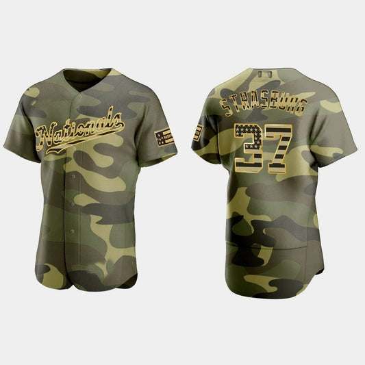 #37 STEPHEN STRASBURG WASHINGTON NATIONALS 2022 ARMED FORCES DAY AUTHENTIC JERSEY ¨C CAMO Baseball Jerseys